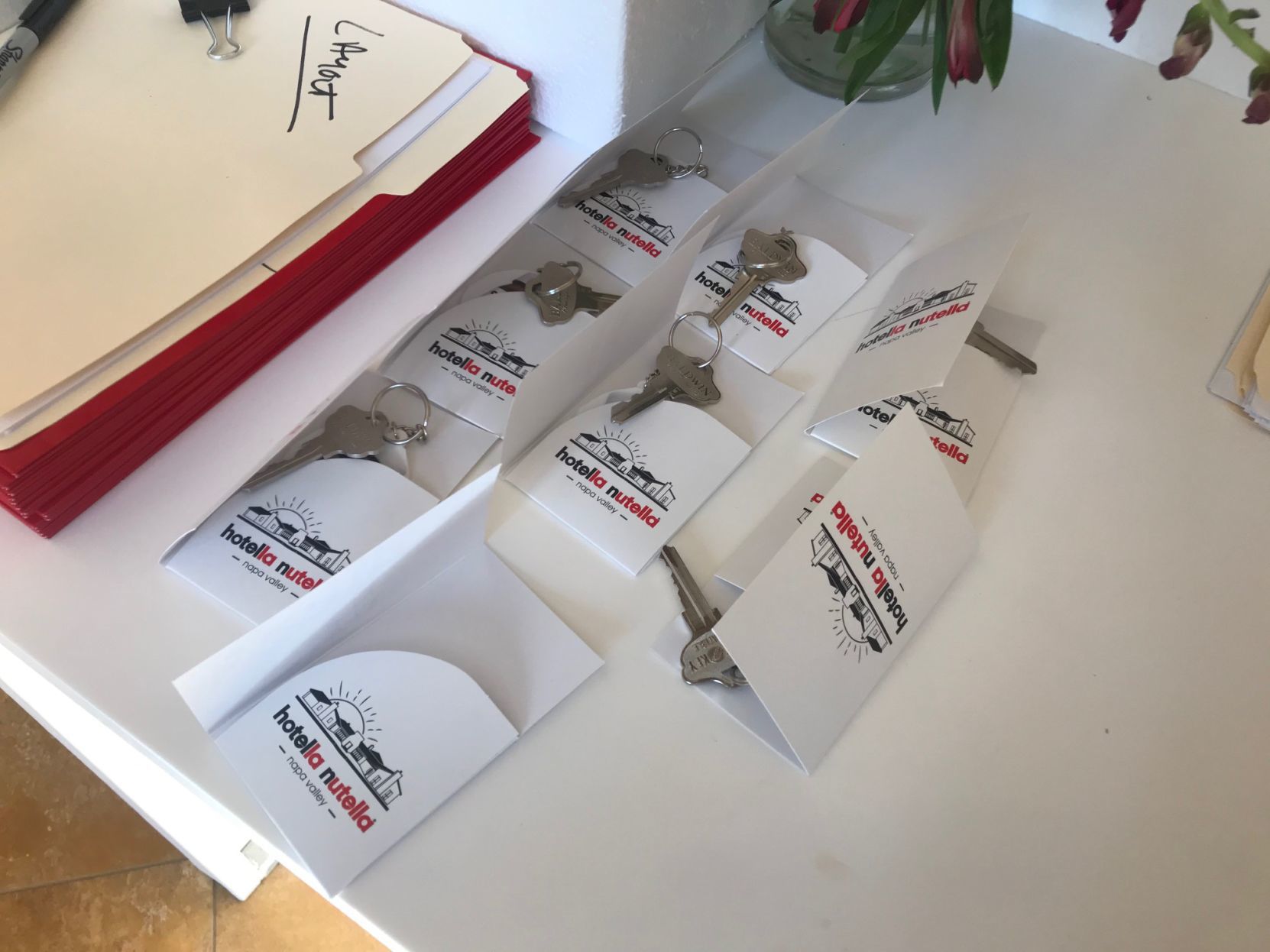 Keys to the "rooms" at Hotella Nutella.